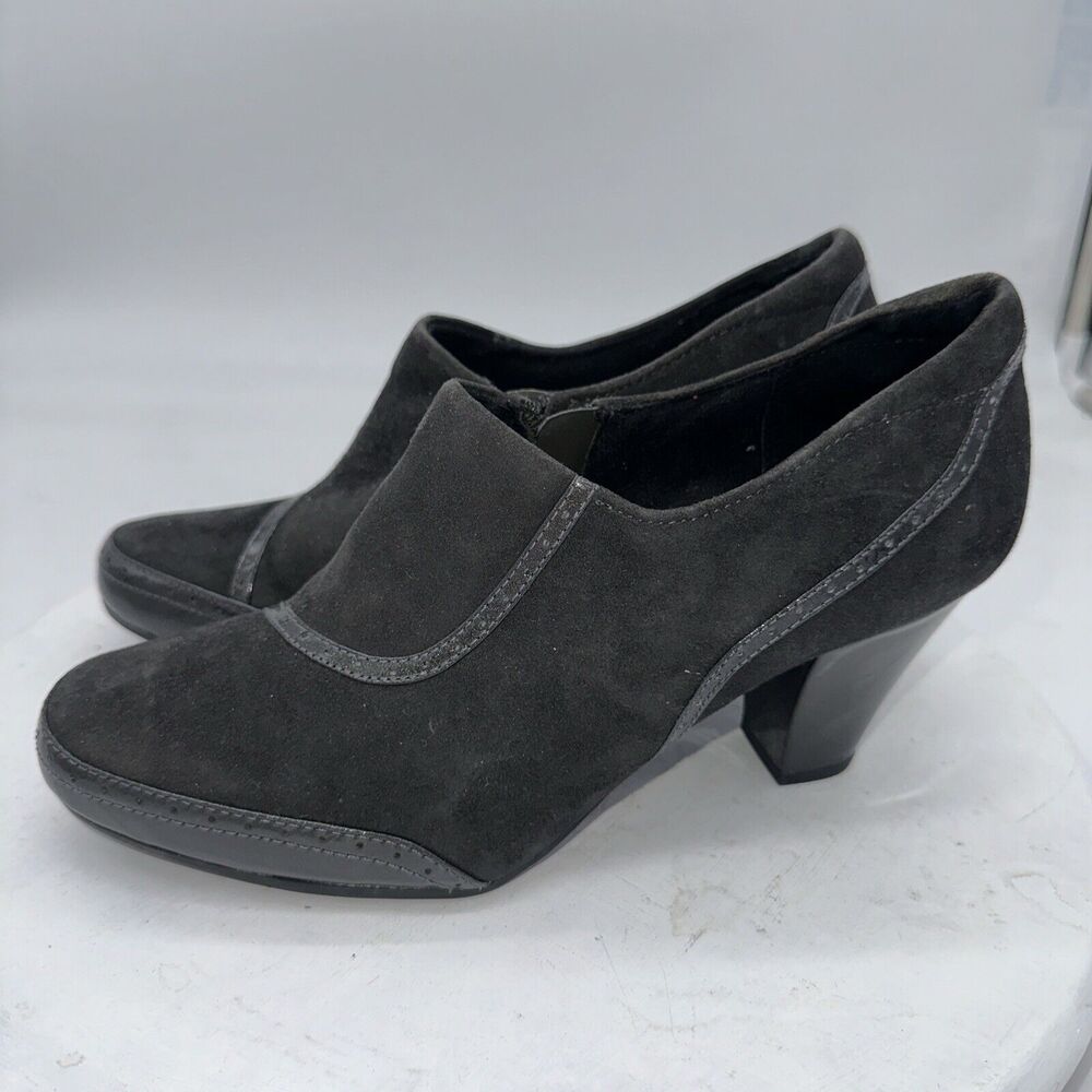 Clarks Artisan Womens 8M Diamond Cameo Ankle Boots Black Leather Cone Heels Zip